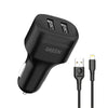 Green Dual Port Car Charger 12W with PVC Lightning Cable 1.2M